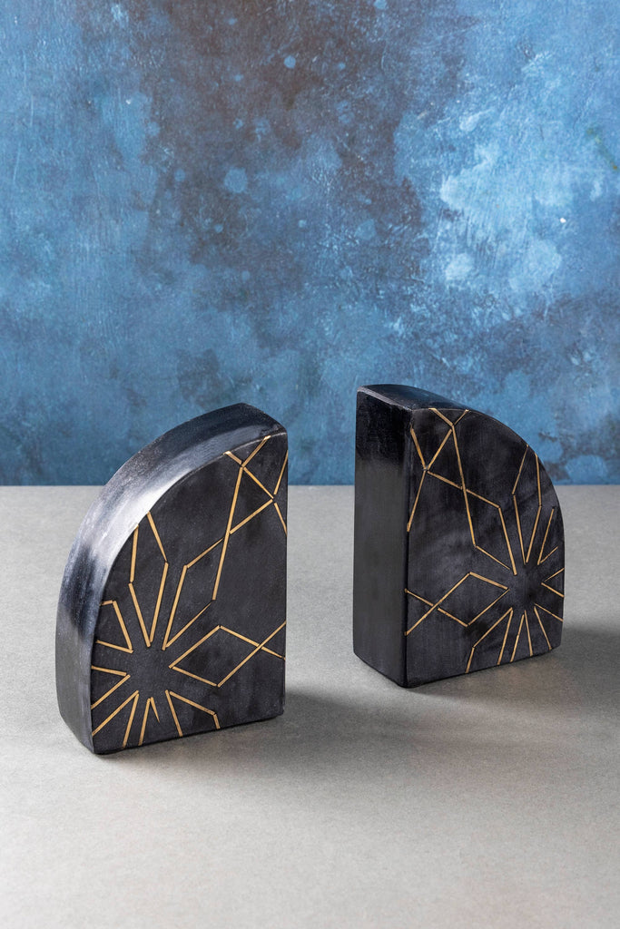 Enchant Black Marble Bookends, Set of 2