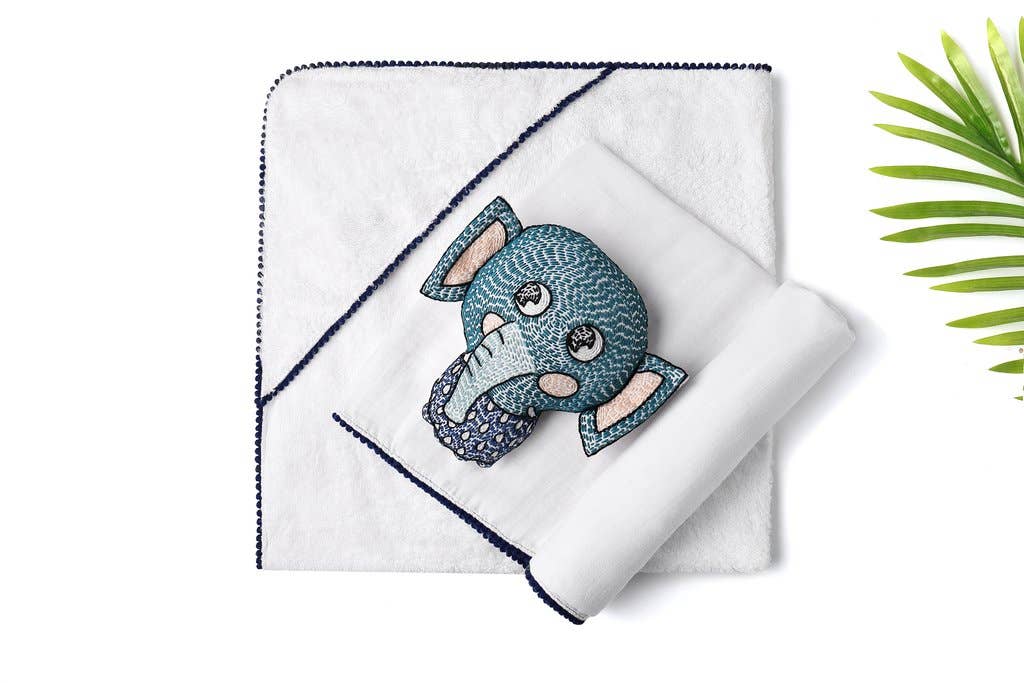 Newborn Gift Set Hooded Towel, Swaddle, Rattle