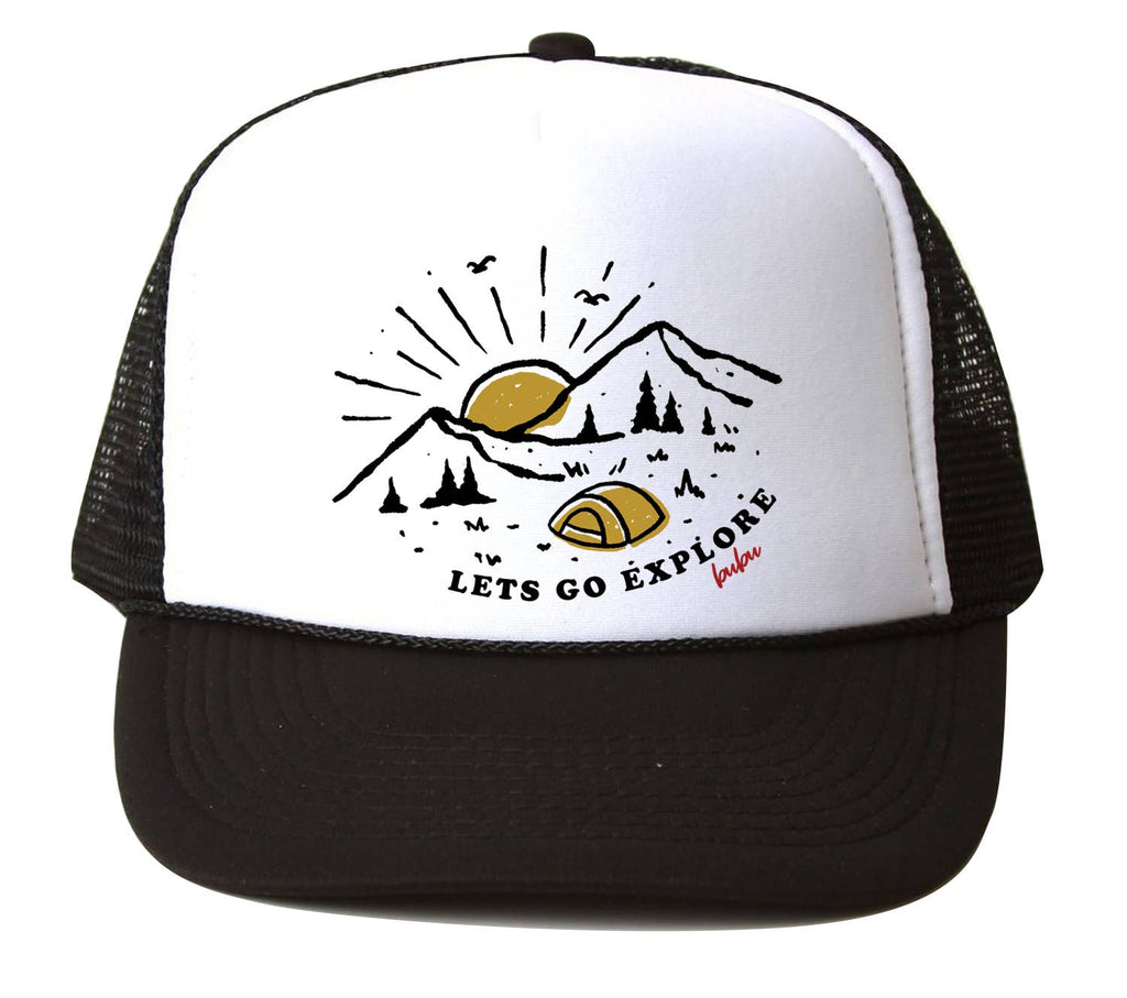 Lets Go Explore White/Black Trucker Hat