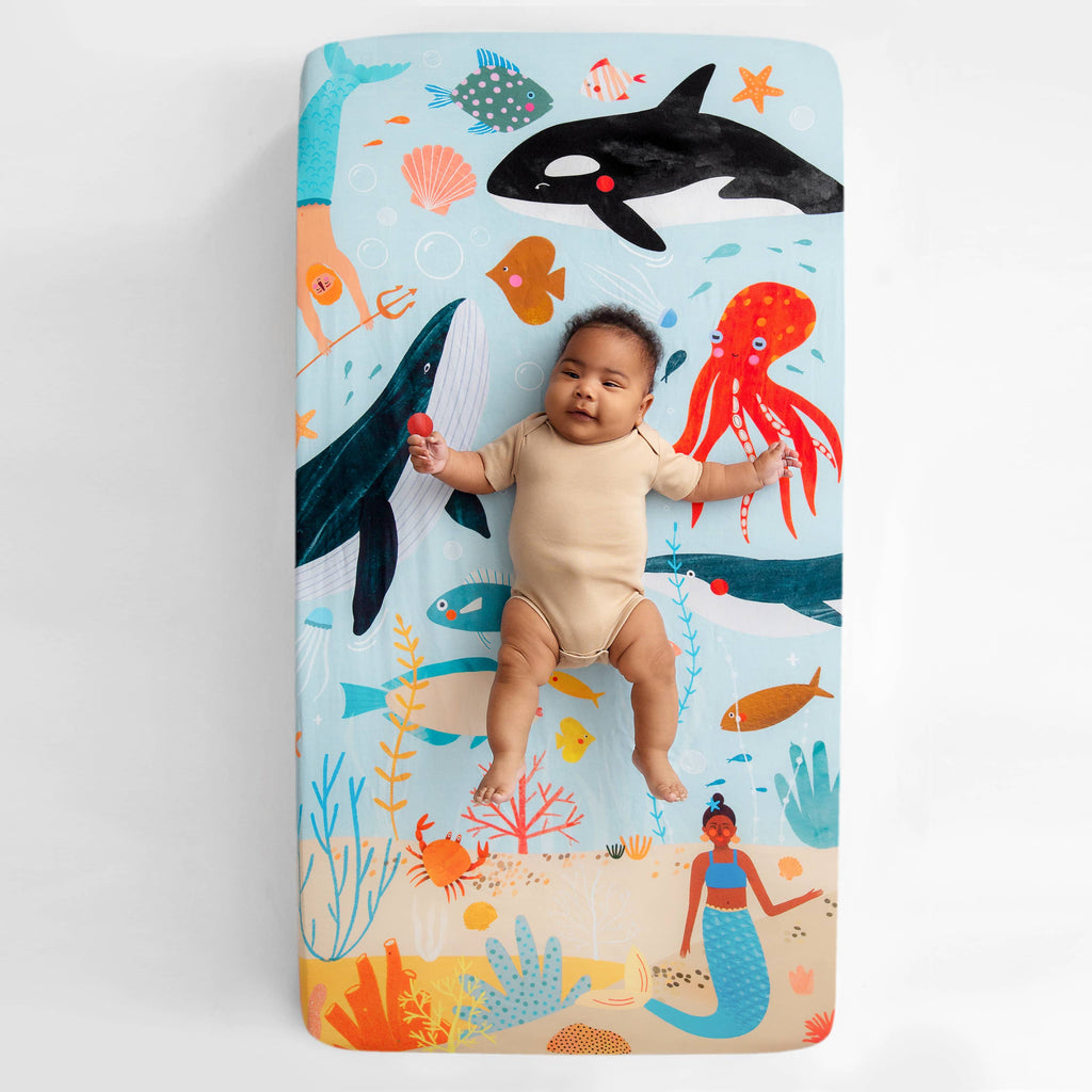 Cotton Sateen Crib Sheet: Beyond the Reef