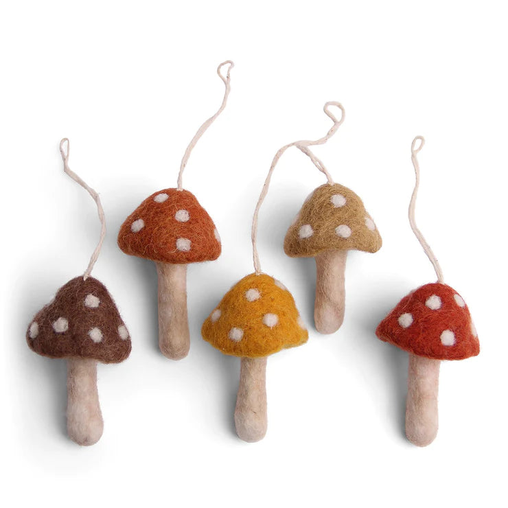 Rusty Red Mushroom Felt Ornaments | Set of 5 Ornaments